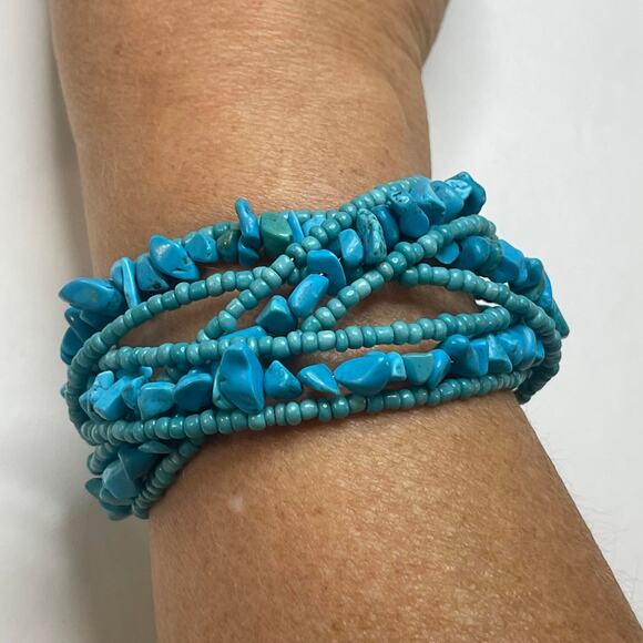 wrap bracelet turquoise colored blue stone micro beaded trendy bohemian boho - Picture 1 of 10